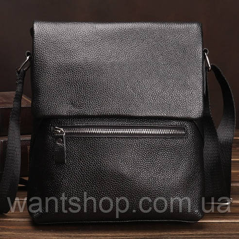 Чоловіча шкіряна сумка месенджер на плече шкіряна сумка барсетка Tiding Bag 53694 чорна