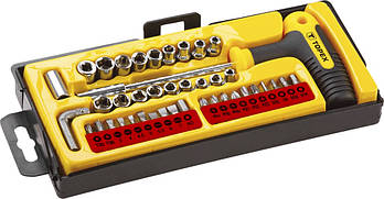 Біти TOPEX, набір 41шт, Т-подібний бітотримач, перехідники 3шт, торцеві головки 18шт, SL,PH,PZ,H,T, кейс