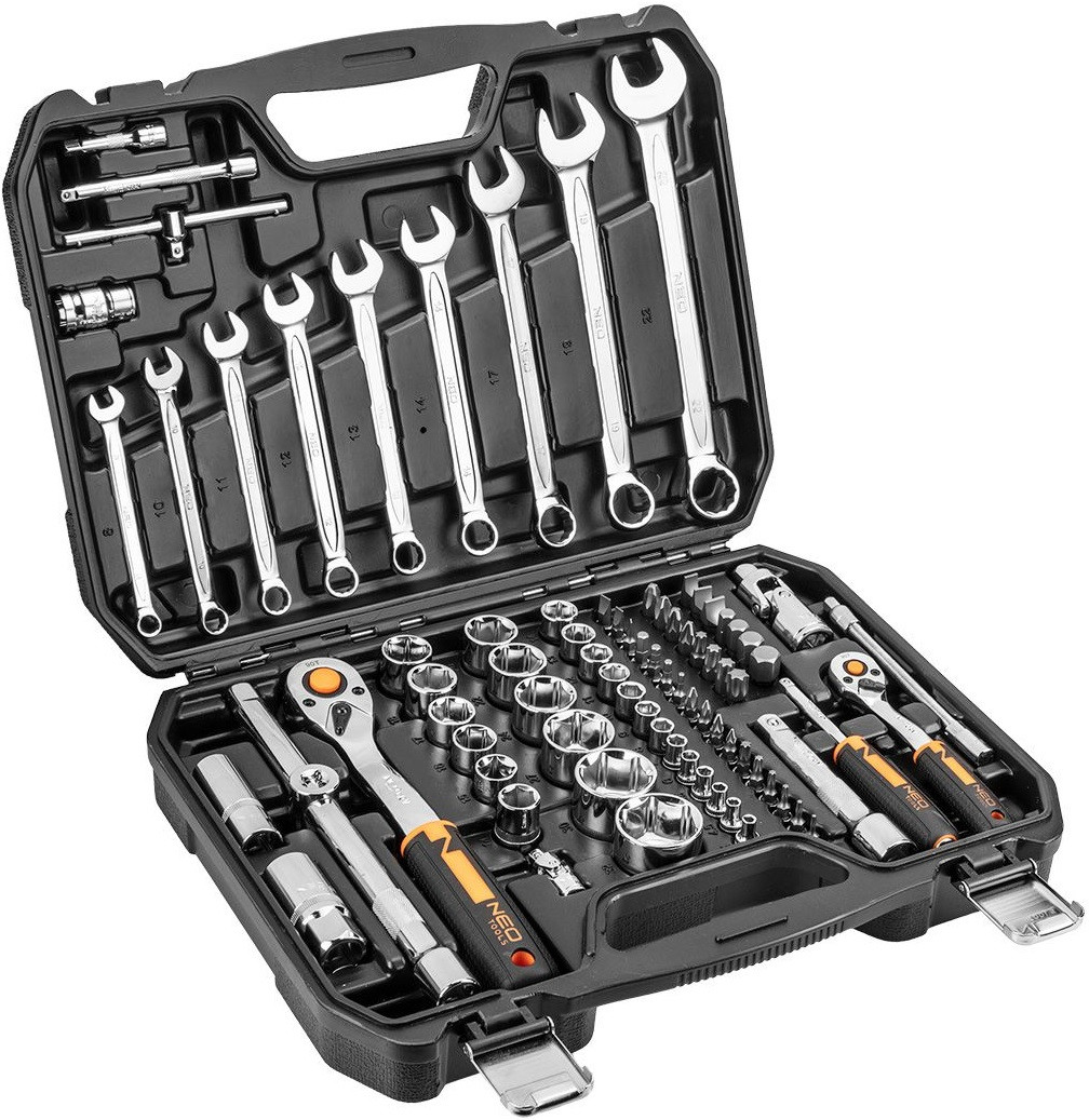Набір інструментів Neo Tools, 82шт, 1/2", 1/4", CrV, кейс, фото 1