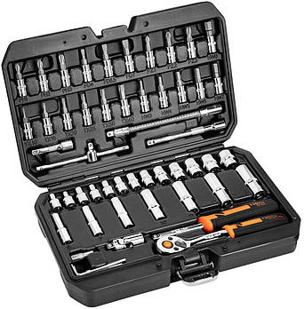 Набір інструментів Neo Tools, Набір торцевих головок, 73шт, 1/2", 1/4", CrV, кейс
