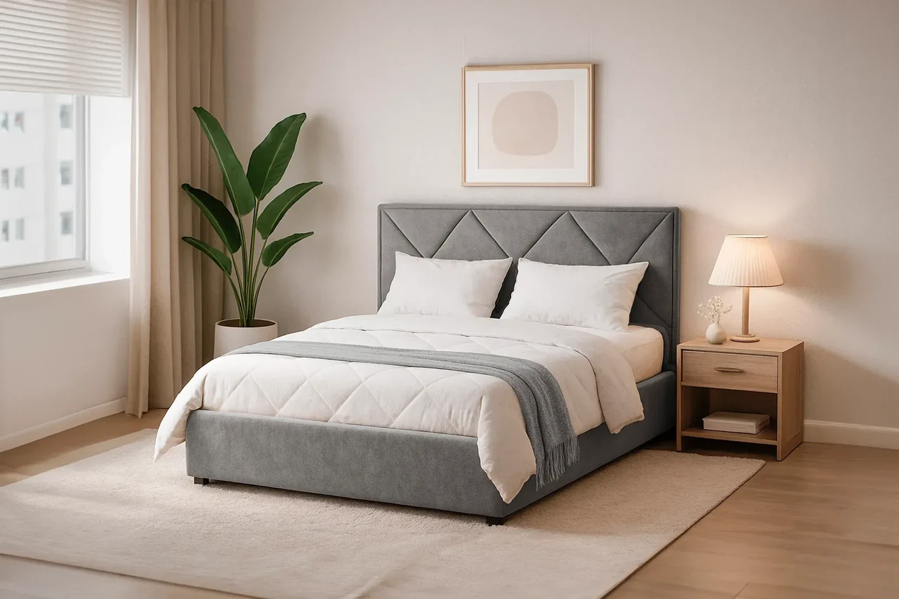 Ліжко двоспальне Азалія 140-160-180 (стандарт) рогожка світло-сіре, фото 1