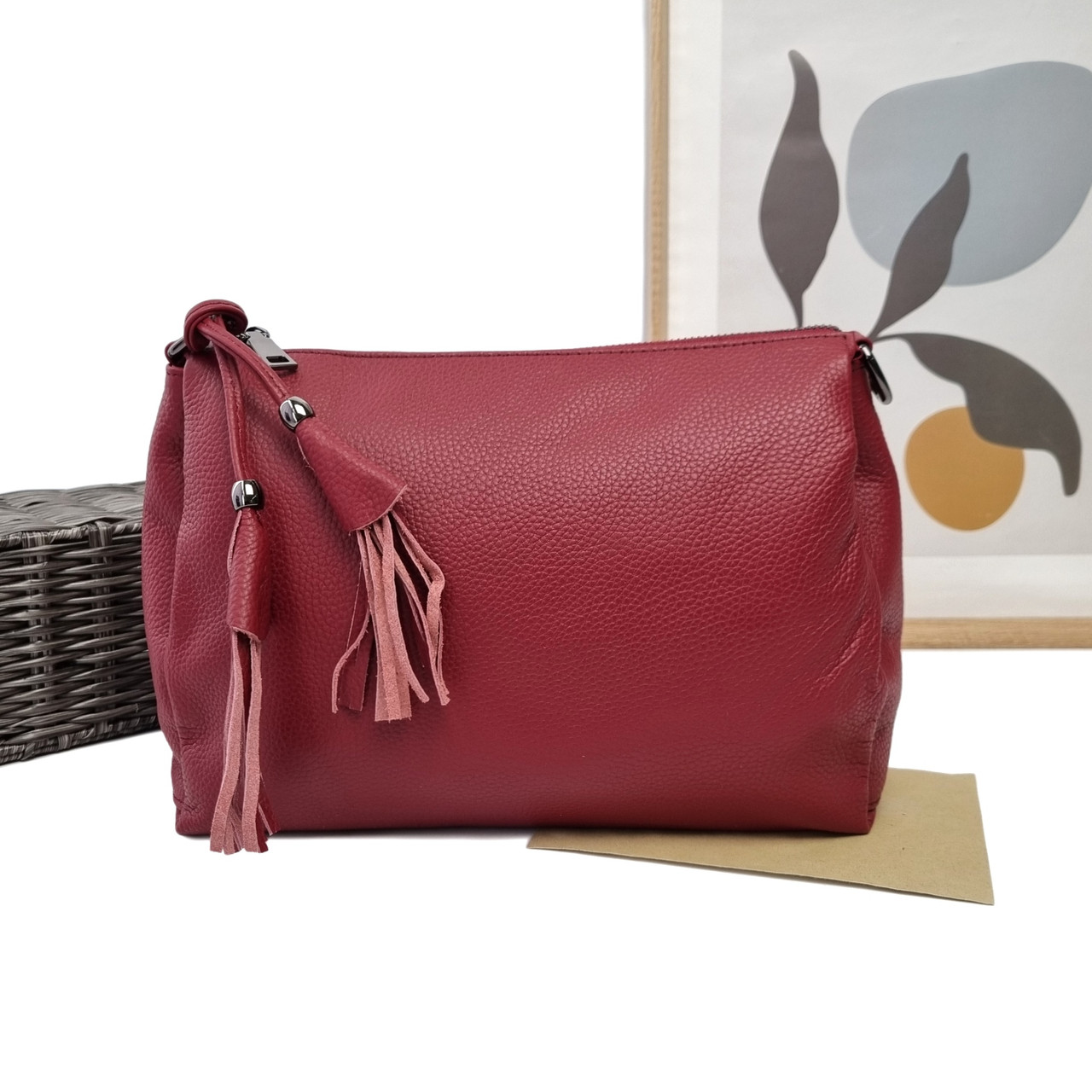 Жіноча сумка крос-боді натуральна шкіра бордовий Арт.8218 winered VIVAVERBA Україна — (54)