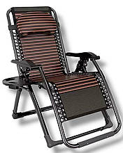 Крісло шезлонг розкладне Leobro Zero Gravity до 150 кг зі столиком і подушкою, коричневий