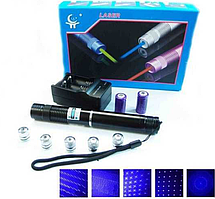 Покажчик з акумулятором Лазерна указка з насадками blue laser yxb для презентації з насадками синім променем