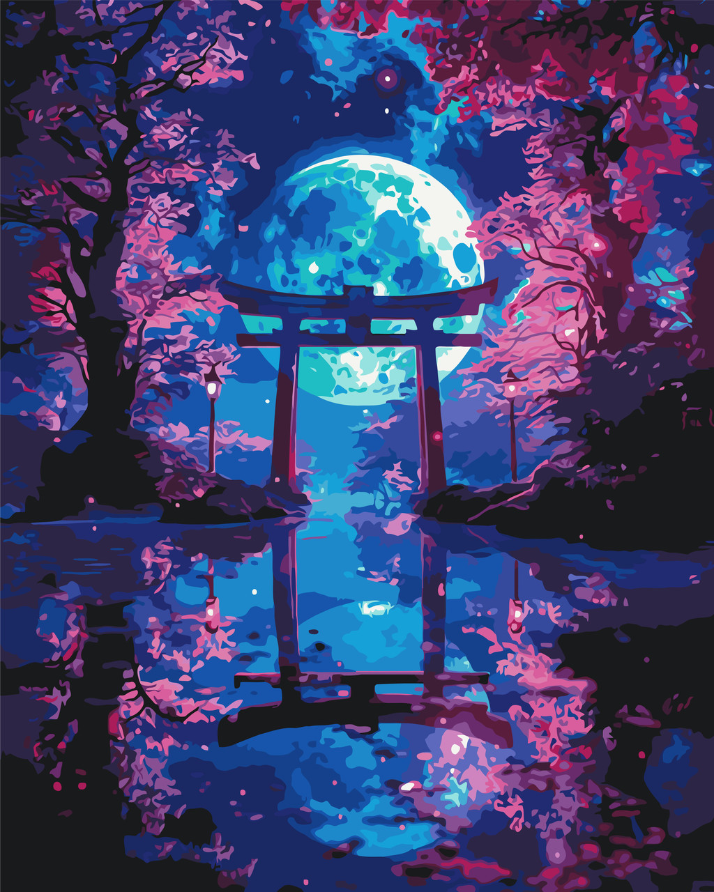 Картина за номерами Японська культура під місяцем 40*50 см Орігамі (LW3463), фото 1