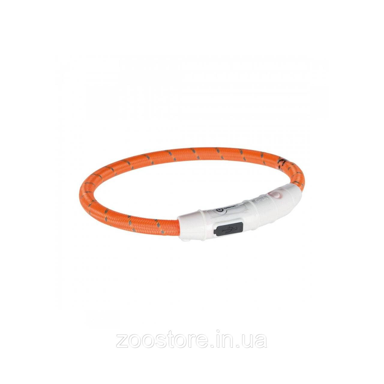 Нашийник Trixie Flash Light Ring USB для собак з підсвічуванням силіконовий помаранчевий розмір XS-S 35 см/7 мм, фото 1