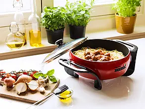 Bestron Party Pan, багатофункціональна сковорода XL зі скляною кришкою в італійському дизайні, фото 3