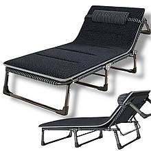 Розкладне ліжко Leobro до 150кг темна смужка, розкладачка туристична з дихаючим матрацом