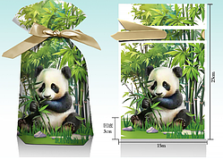 Пакет подарунковий Панда зі стрічкою зав'язкою поліетиленові щільні 23х12 см поштучно