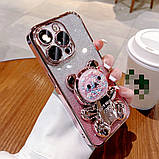 Чохол на телефон з блискітками 3D Cute Bear рожевий iPhone 12, фото 8