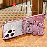 Чохол на телефон з блискітками 3D Cute Bear рожевий iPhone 12, фото 7