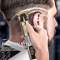 Тример для бороди з акумулятором LCD дисплей/3 насадки/титанові леза/металічний корпус HIENA