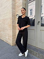 Літній жіночий брючний костюм із льону жатка