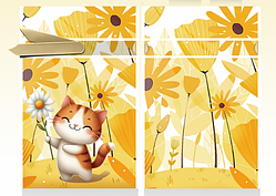 Пакет подарунковий дитячий з малюнком Котик з квіточкою з атласною стрічкою зав'язкою поліетиленові 23х12 см