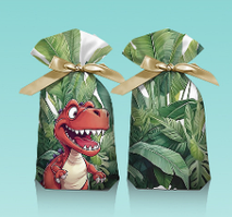 Пакет дитячий з малюнком Динозавр з атласною стрічкою зав'язкою 23х12 см для солодощів