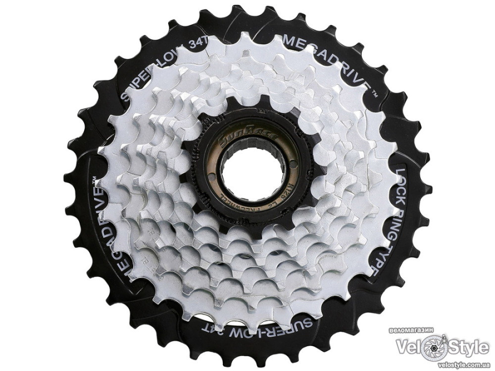 Касета зірочок з тріскачкою SunRace M56, 8 швидкостей, зірки 13-34  , колір цинк + чорний, фото 1