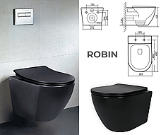 Комплект 5в1: інсталяція Geberit + безобідковий підвісний унітаз Robin, чорний + клавіша на вибір, фото 6