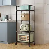 Вузька етажерка на коліщатках TVT-03, 4 яруси, 138×42×32 см, підлоговий стелаж, чорна, фото 3