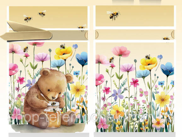 Пакет дитячий з малюнком Ведмедик з атласною стрічкою зав'язкою 23х12 см для солодощів з об'ємним дном, фото 1