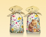 Пакет дитячий з малюнком Ведмедик з атласною стрічкою зав'язкою 23х12 см для солодощів з об'ємним дном, фото 2