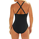 Закритий жіночий купальник чорного кольору з бретелями через шию, фото 6