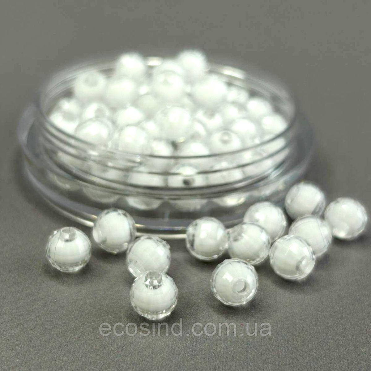 (20 гр) Акрилові грановані намистини "З білою серединкою" 8 мм - білий, фото 1