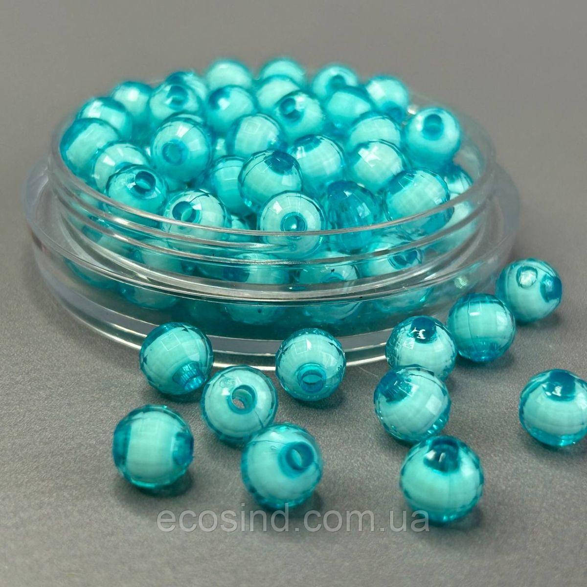 (20 гр) Акрилові грановані намистини "З білою серединкою" 8 мм - блакитний, фото 1