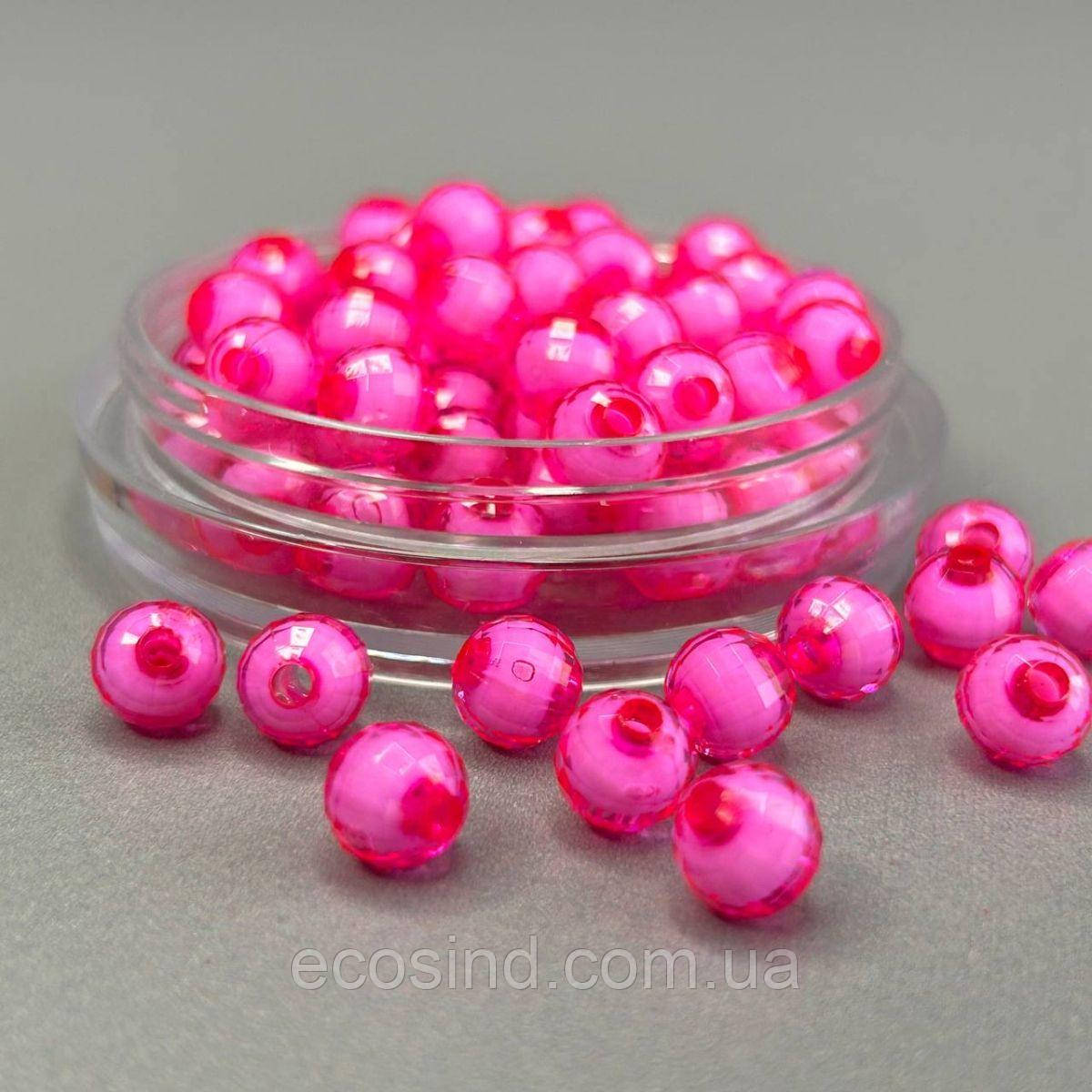 (20 гр) Акрилові грановані намистини "З білою серединкою" 8 мм - малиновий, фото 1