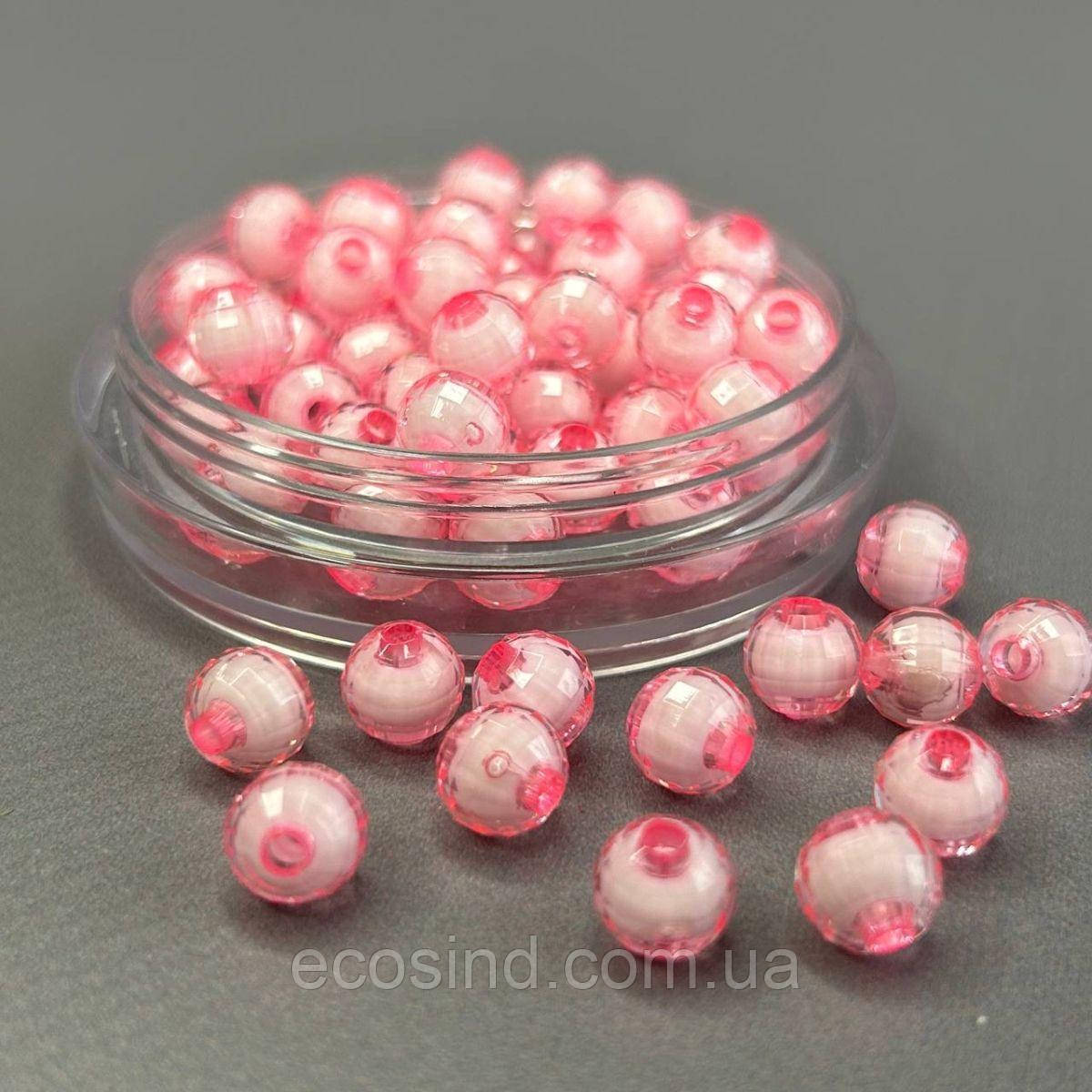 (20 гр) Акрилові грановані намистини "З білою серединкою" 8 мм - рожевий, фото 1