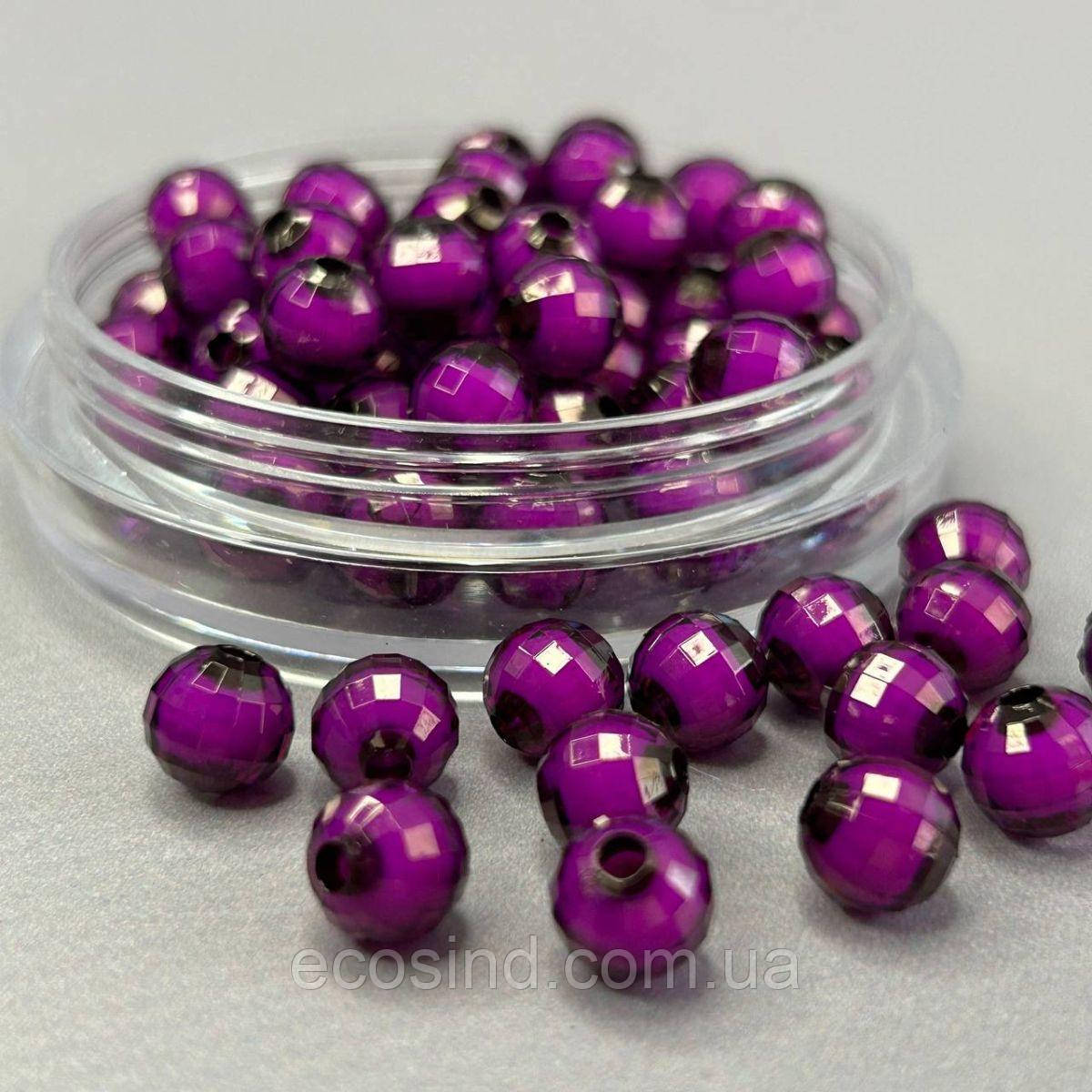 (20 гр) Акрилові грановані намистини "З білою серединкою" 8 мм - фіолетовий, фото 1