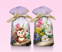 Пакет бузковий з атласною стрічкою Їжачок поліетиленовий дитячий 23х12 см для подарунків з об'ємним дном 5.5 см