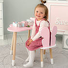 Стіл хмарка і стільчик метелик дитячий рожевий з білим сидінням. Столик для занять, ігор, їжі, фото 8