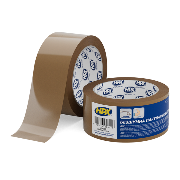 Стрічка HPX пакувальна "безшумна" 50 мм*0,03 мм* 66 м коричнева