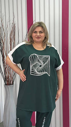 Костюм літній бавовняний (Футболка+капрі) з накатом з каміння "Забава" 64-68 70-76, фото 3