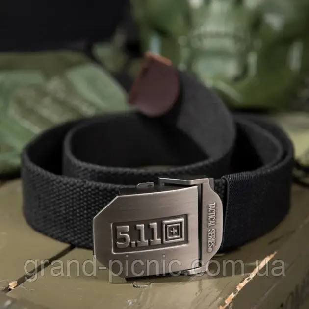 Якісний тактичний ремінь з міцної стропи від бренда "5.11" зі стальною пряжкою, фото 1
