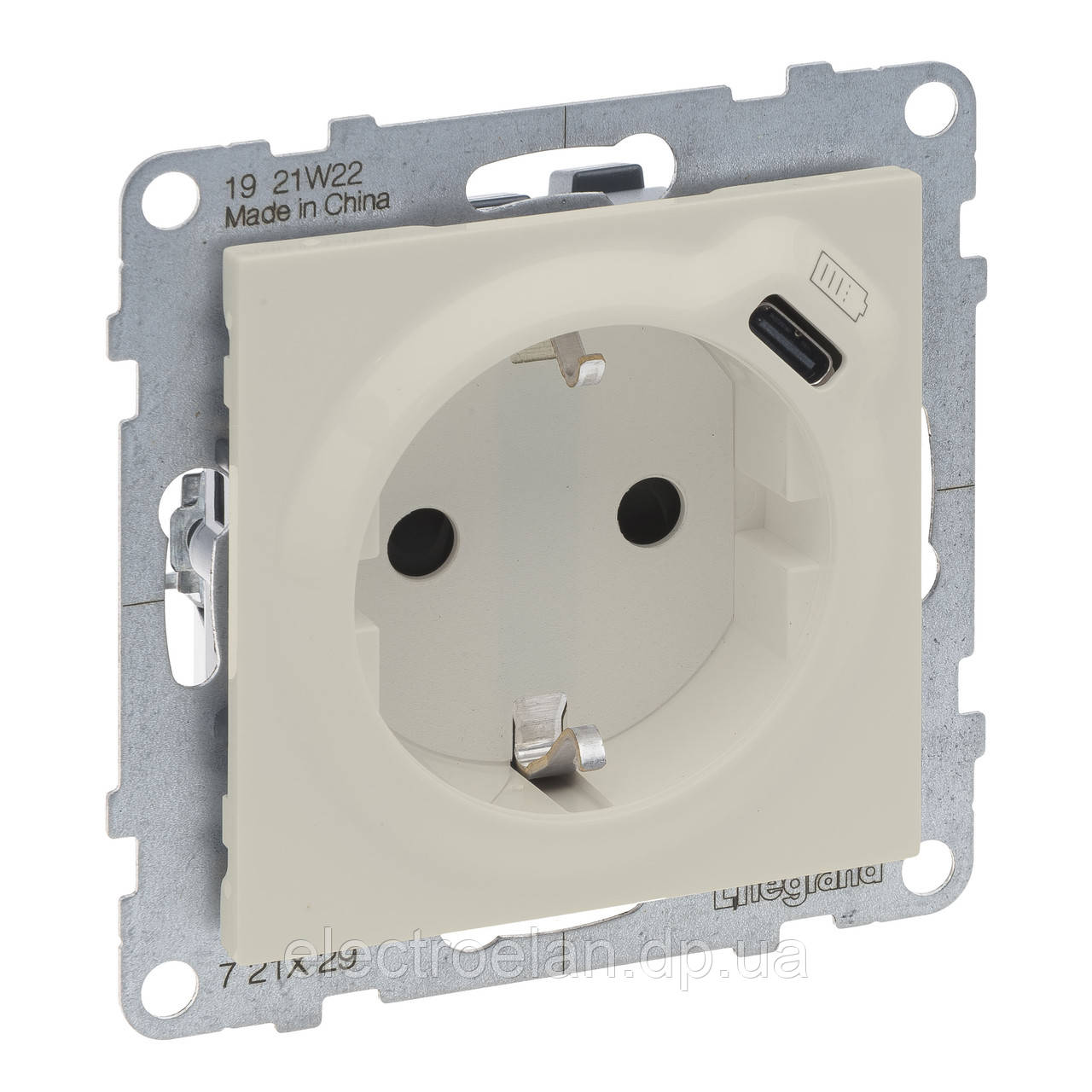 SUNO Розетка комб. 2К+З зі шторк. 16 A+USB Тип C 1,5 A 250 В, колір Слон. кістка, фото 1