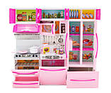 Меблі для ляльки 818-26А холодильник газова плита посудомийка звук світло висота 32 см, фото 2