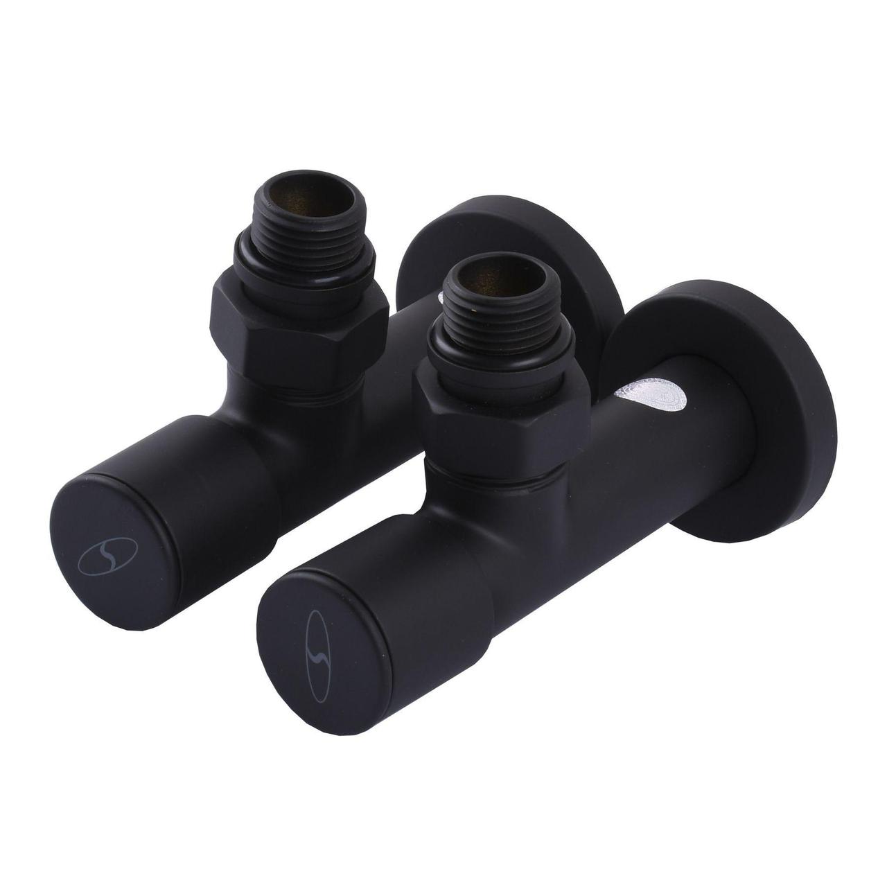 Набір Кран вентильний кутовий з американкою SOLOMON LUX 1/2″  7777  (2шт.) BLACK   (1уп), фото 1