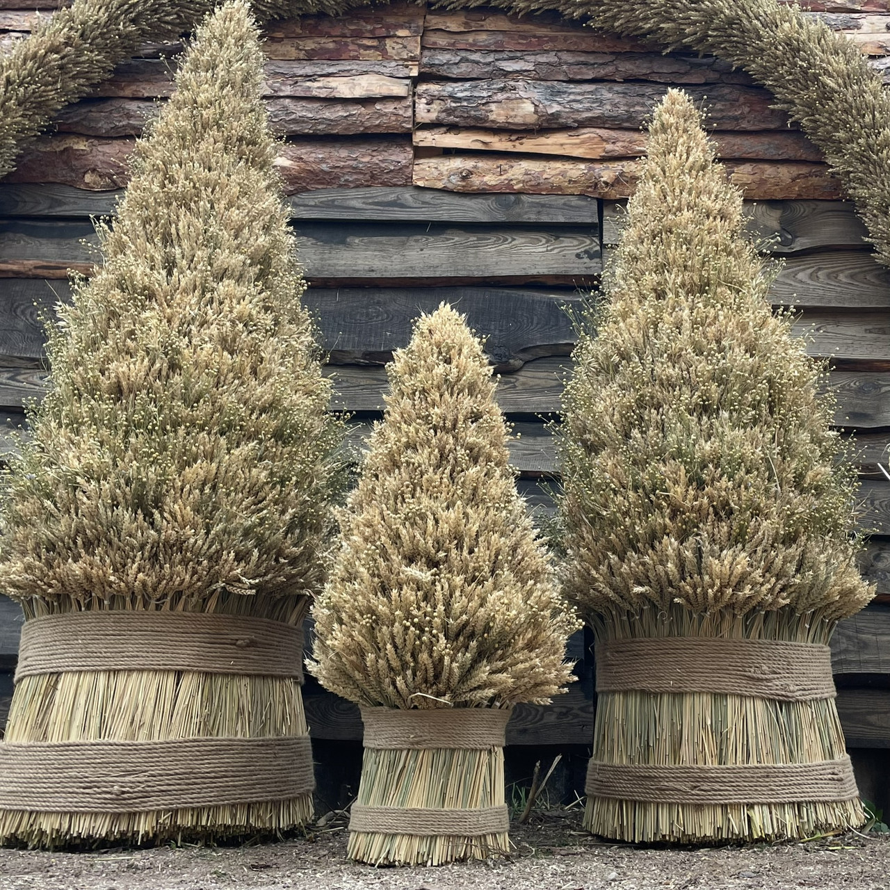 Дідух Різдвяний «Ялинка» 1 м XXL з пшеничного колосся та льону Святкова прикраса, оберіг