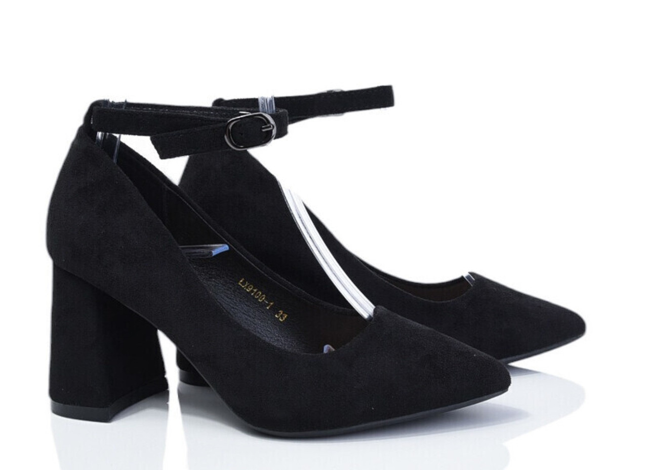 Чорні замшеві туфлі на стійкому підборі ремінець 36 37, фото 1