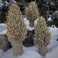 Дідух Різдвяний «Ялинка» з пшеничного колосся та льону 30 см Святкова прикраса, оберіг