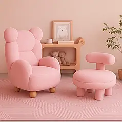 🧸 Дитяче крісло "Teddy" з  овечої шерсті "Рожевий"