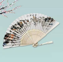 Віяло жіноче літнє біле Східні мотиви