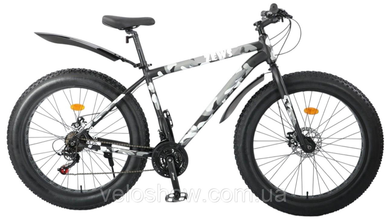Алюмінієвий фетбайк 26/4.0 Zews Shimano позашляховик (fatbike) широкі колеса regid