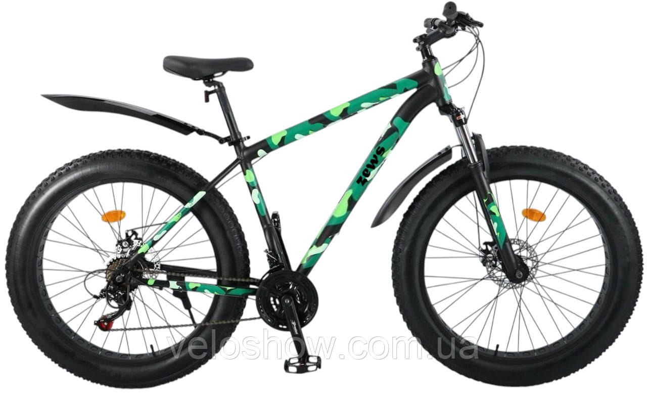 Алюмінієвий фетбайк 26/4.0 Zews Shimano позашляховик (fatbike) широкі колеса regid