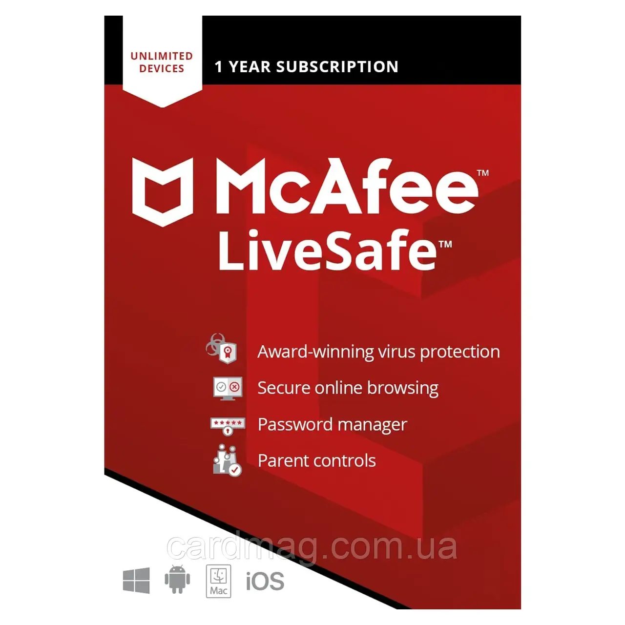 Підписка McAfee Livesafe Unlimited Device на 1 рік (Ліцензійний ключ)