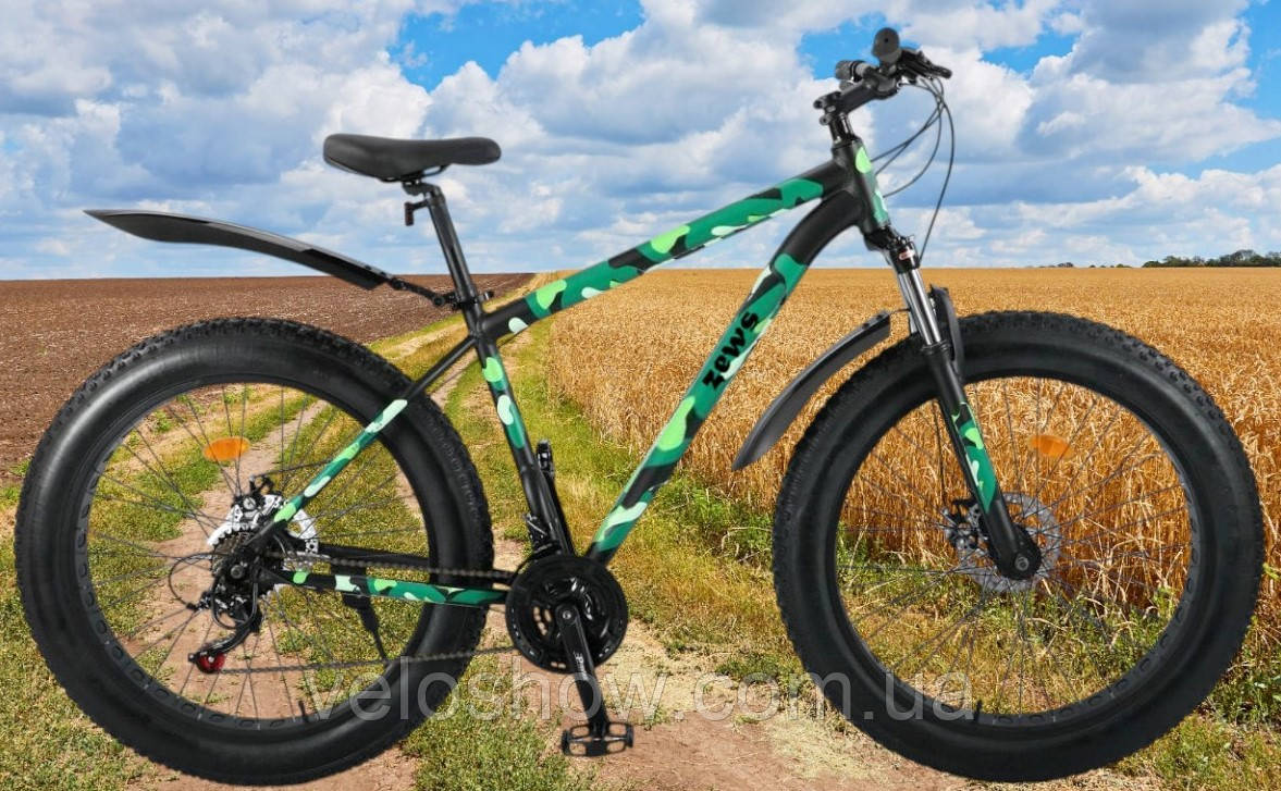 Алюмінієвий фетбайк 26/4.0 Zews Shimano з амортизатором вилка (LockOut) позашляховик (fatbike) широкі колеса