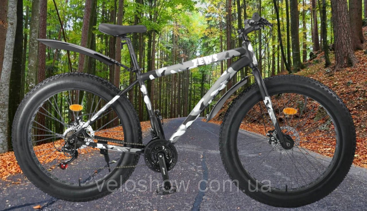 Алюмінієвий фетбайк 26/4.0 Zews Shimano позашляховик (fatbike) широкі колеса regid