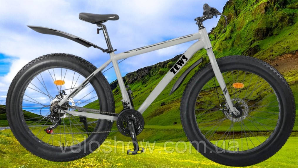 Алюмінієвий фетбайк 26/4.0 Zews Shimano позашляховик (fatbike) широкі колеса regid