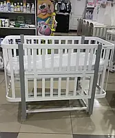 Дитяче ліжечко-трансформер Луна 5в1 з відкидною стінкою, білий-сірий, 120×60 см